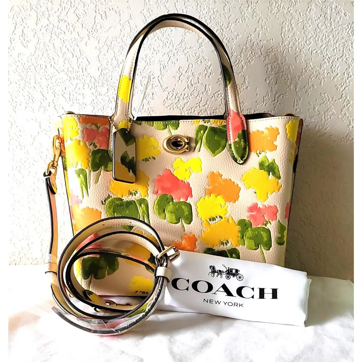 Chic in Vibrant Colors Floral Printed Leather Willow Tote by Coach