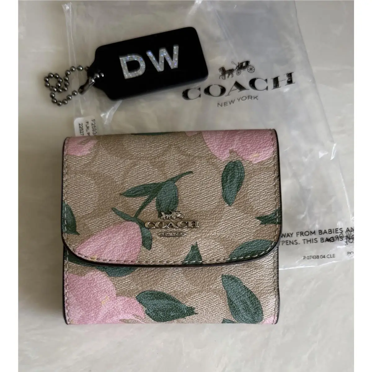 Khaki/blush Pink Floral Print Logo Small Wallet 25930 by Coach