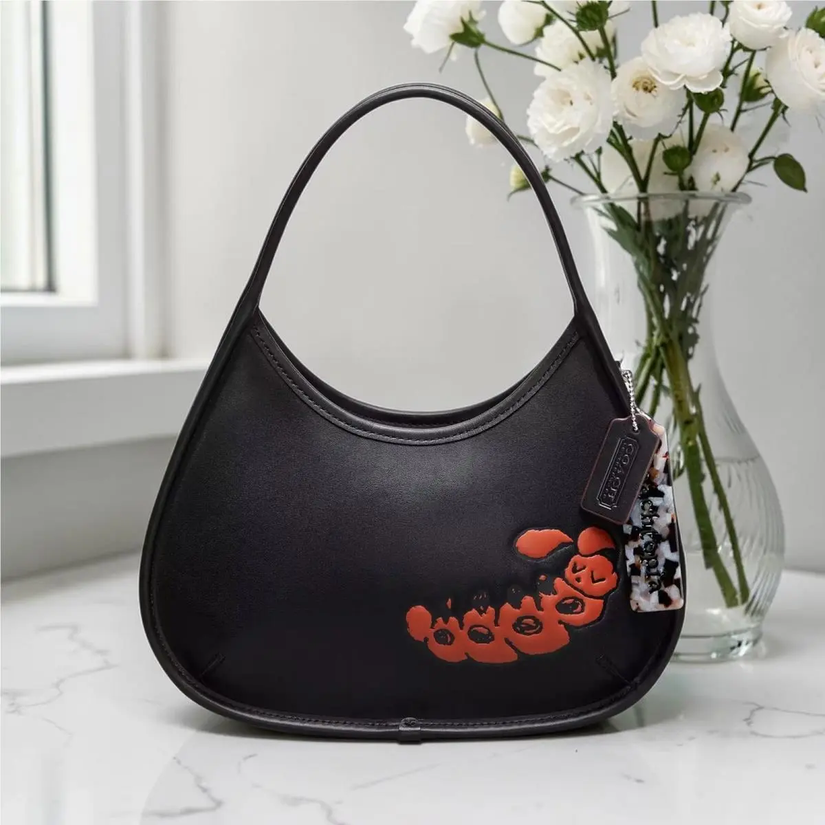 Ergo Bag In topia Leather with Sleepy Caterpillar in Black CQ827 by Coach