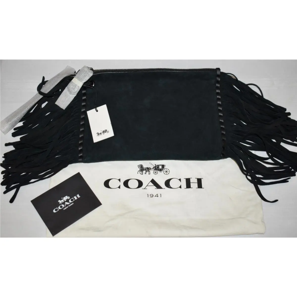 1941 Turnlock Black Suede Fringe Wristlet Purse 86840 4 by Coach