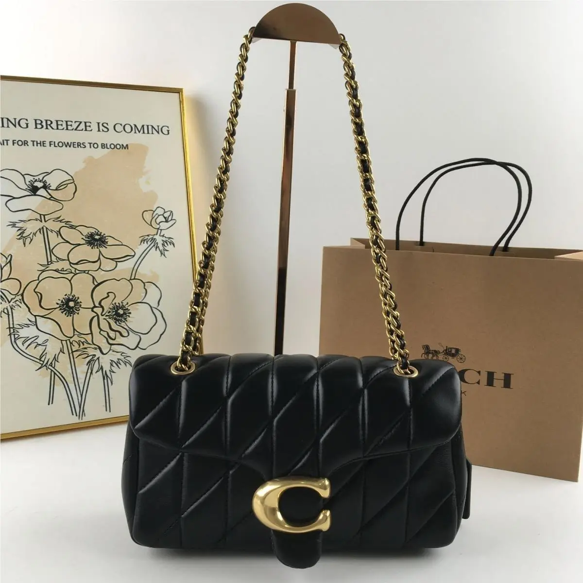 Tabby Shoulder Bag 26 Quilted CP150 Brass / Black Nappa Leather Outlet by Coach