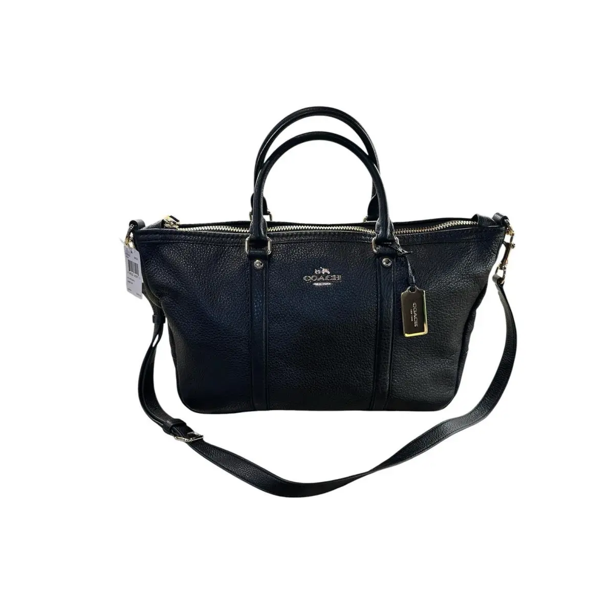 F55662 Central Satchel Black Pebbled Leather Crossbody Bag Gold Hardware by Coach