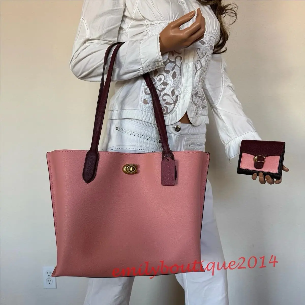 C0692 Willow Tote Bag In Colorblock Tabby Wallet Leather Candy Pink by Coach
