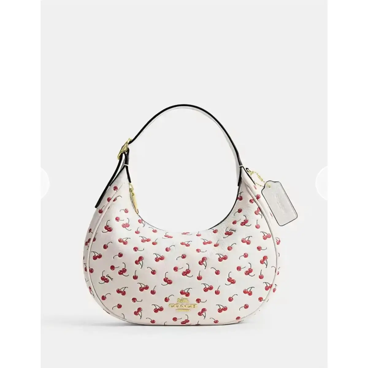 Emily Shoulder Bag Cherry Print Gold Chalk Pebble Leather CEN16 by Coach