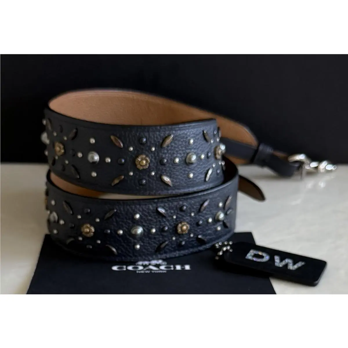 Prairie Rivets Dark Blue/black Leather Bag Strap Silver by Coach