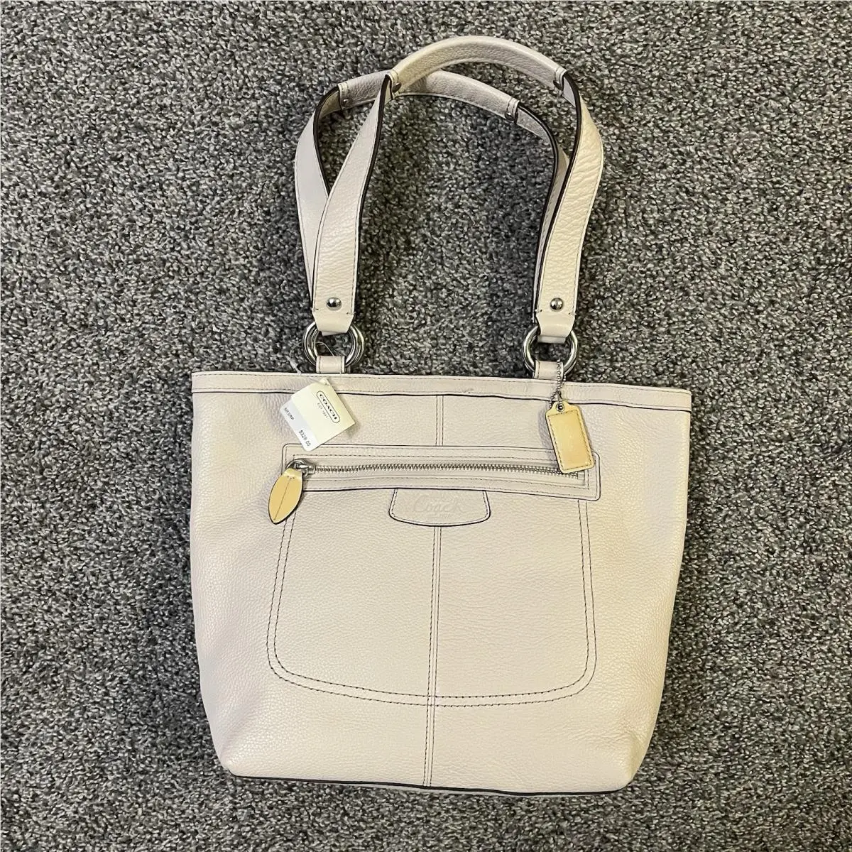 Penelope Leather Shopper Satchel Double Handle Bag Tote F14683 Stone by Coach