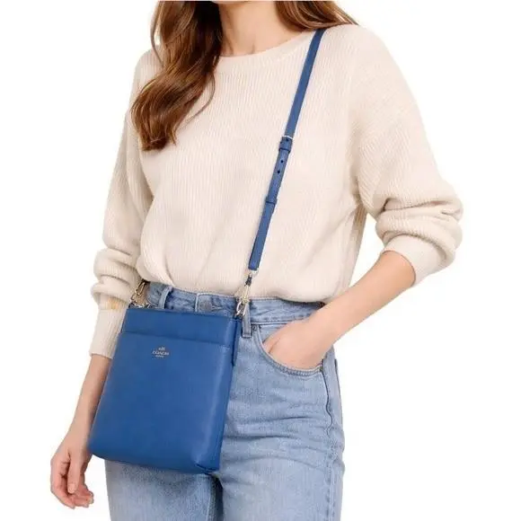 Kitt Zip Crossbody Bag Blue Leather Messenger North South Handbag by Coach
