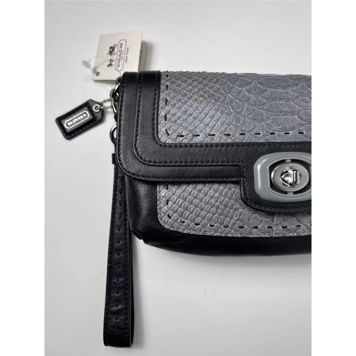 Pinnacle Black/gray Leather Embossed Python Clutch by Coach