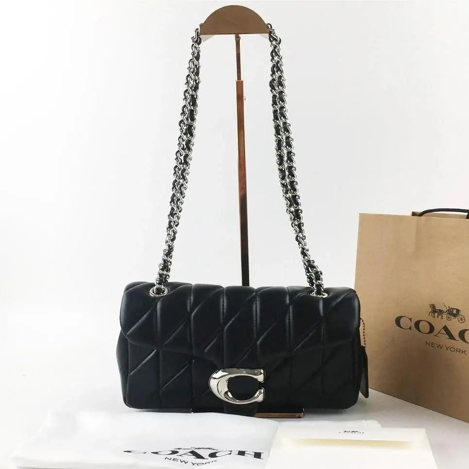Tabby Shoulder Bag 26 Quilted CP150 Silver / Black Leather Outlet by Coach