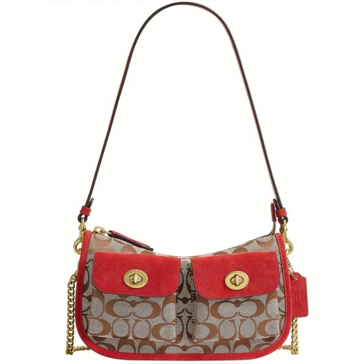 Waverly Signature Jacquard Twin Turnlock Shoulder Bag in Poppy CEV09 by Coach