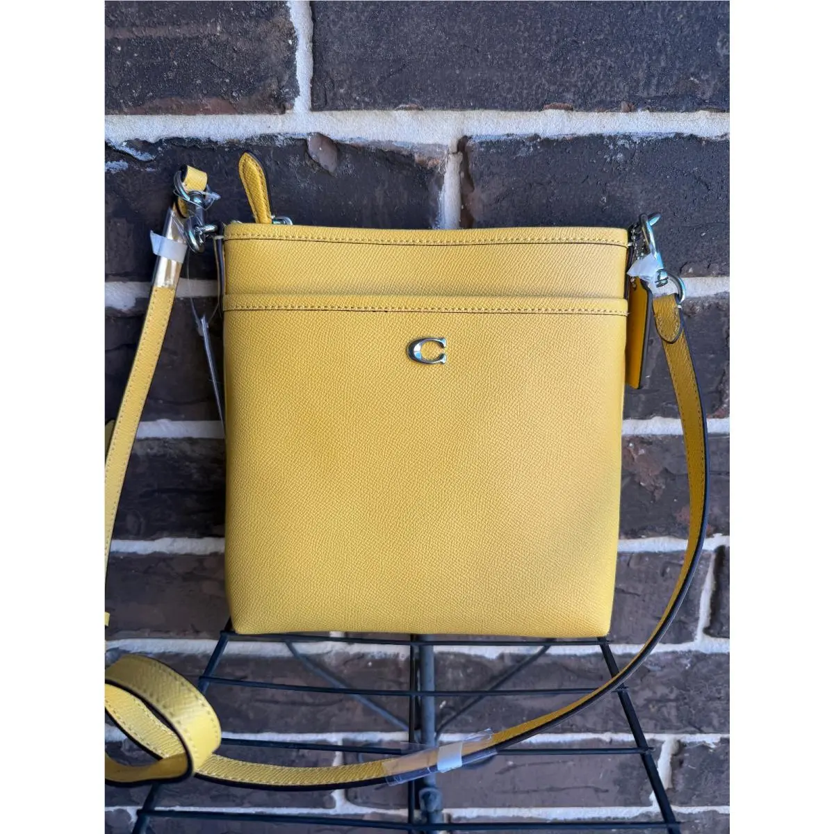 Kitt Crossbody Crossgrain Leather Canary Yellow Silver by Coach