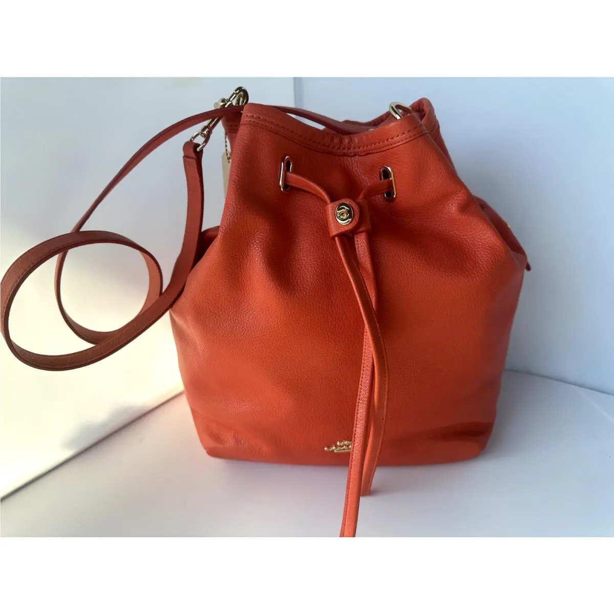 Bag Turnlock Tie Bucket Hobo Shoulder Handbag Orange by Coach