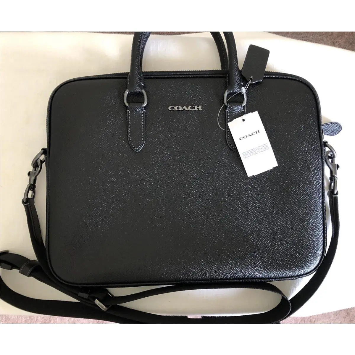 Black Liam Compact Brief Bag with Strap by Coach