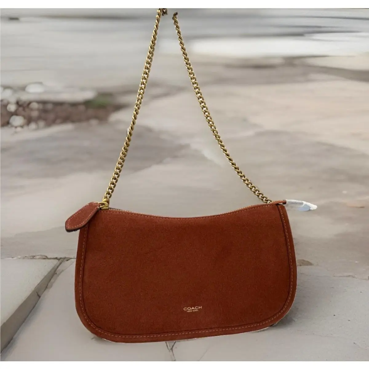 Waverly C Logo Suede Shoulder Crossbody Bag In Clay by Coach