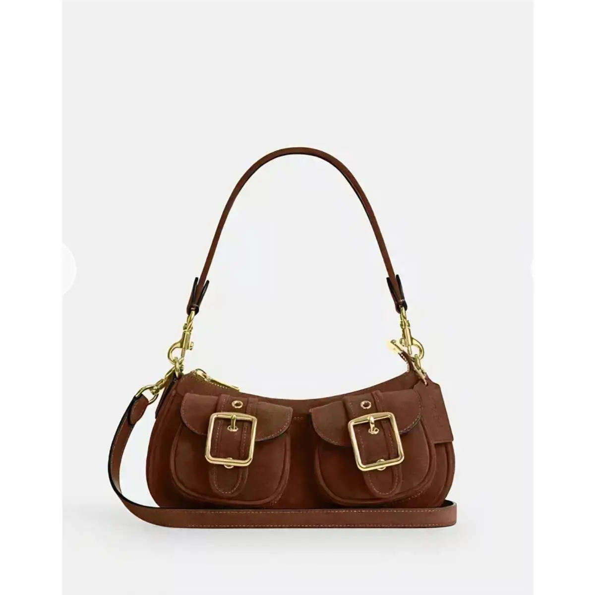 Ashton Shoulder Bag in Warm Brown Suede Handbag CEZ37 Gold Hardware by Coach