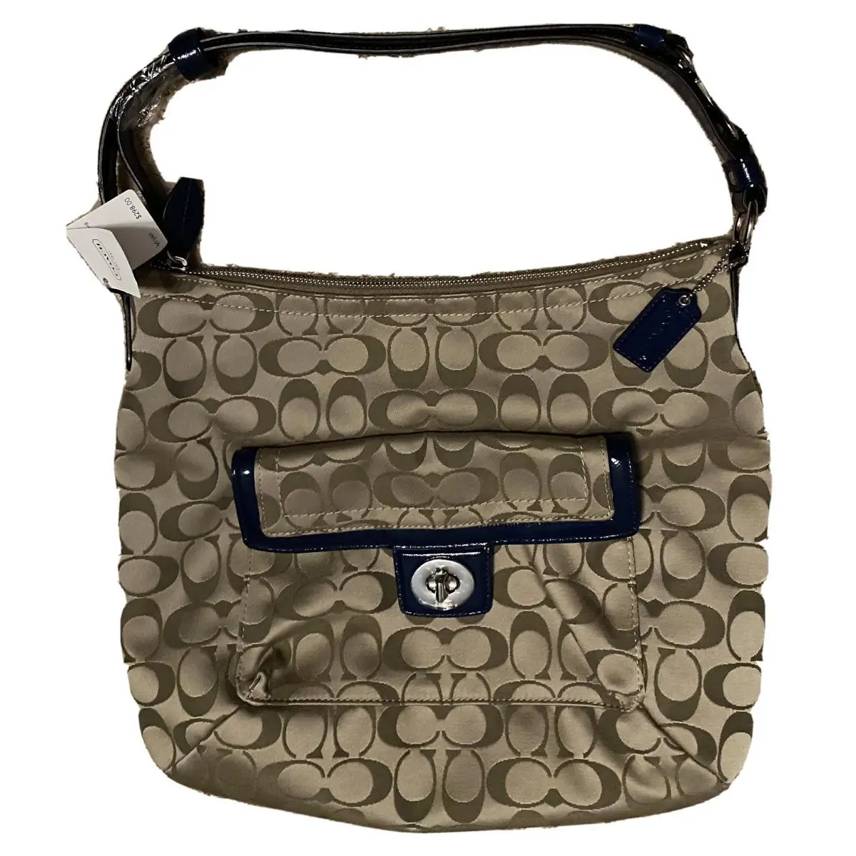 Penelope Signature Sateen Convertible Shoulder Khaki/blue F19232 by Coach