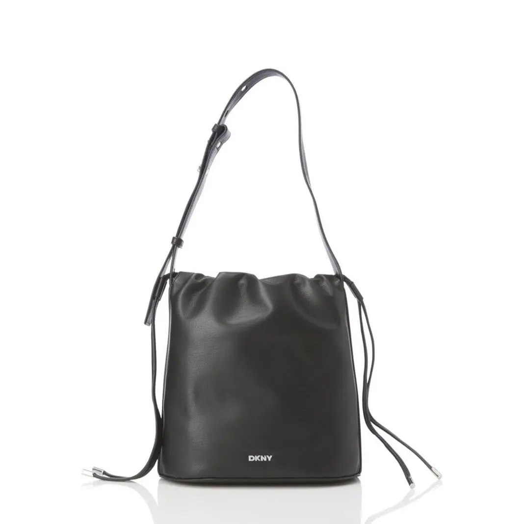 Dkny Channing Leather Drawstring Bucket Bag Black by DKNY