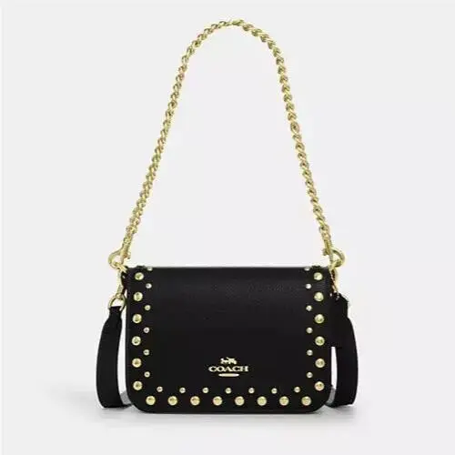 Quinn Leather Handbag with Rivets Crossbody by Coach