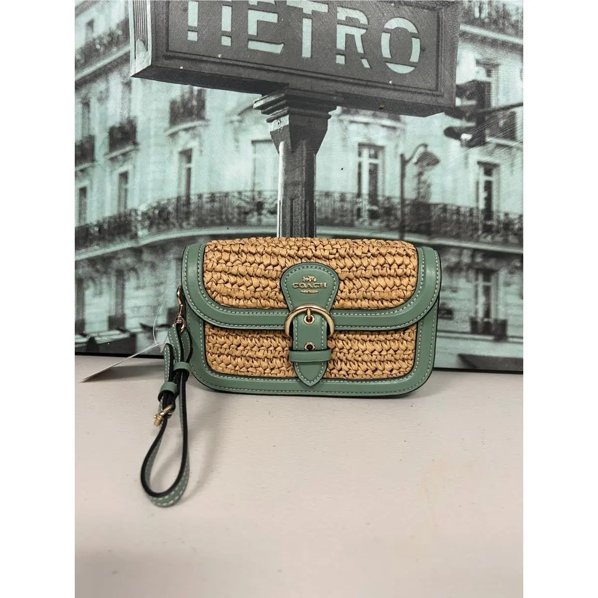 C9925 Kleo Natural Straw Washed Green Leather Crossbody Bag by Coach