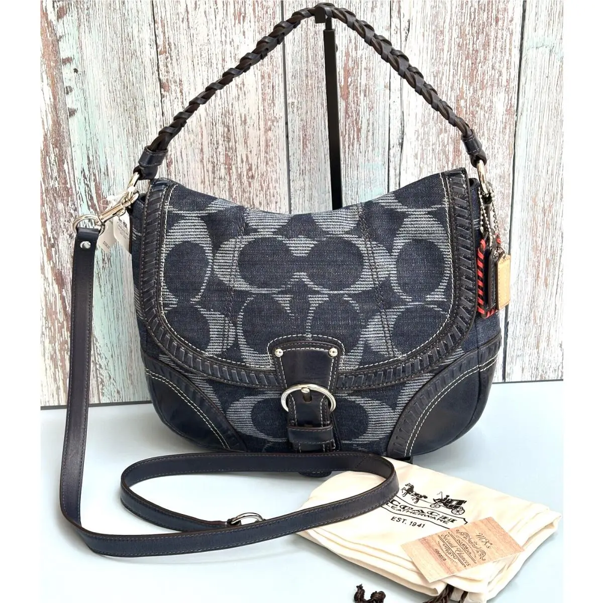 Poppy Denim Hobo 18991 - Signature Canvas and Blue Leather From 2011 by Coach