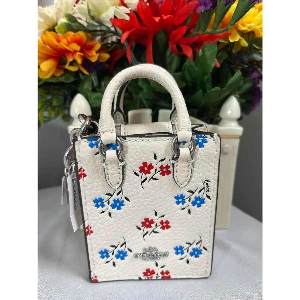 North South Miniature Leather Bag Charm W/floral Print CU545 by Coach