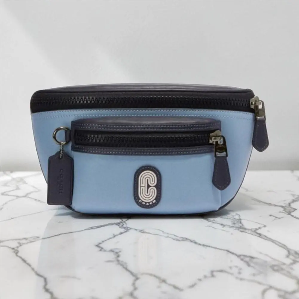 Westway Belt Bag Blue Black Leather Colorblock Patch CE495 by Coach