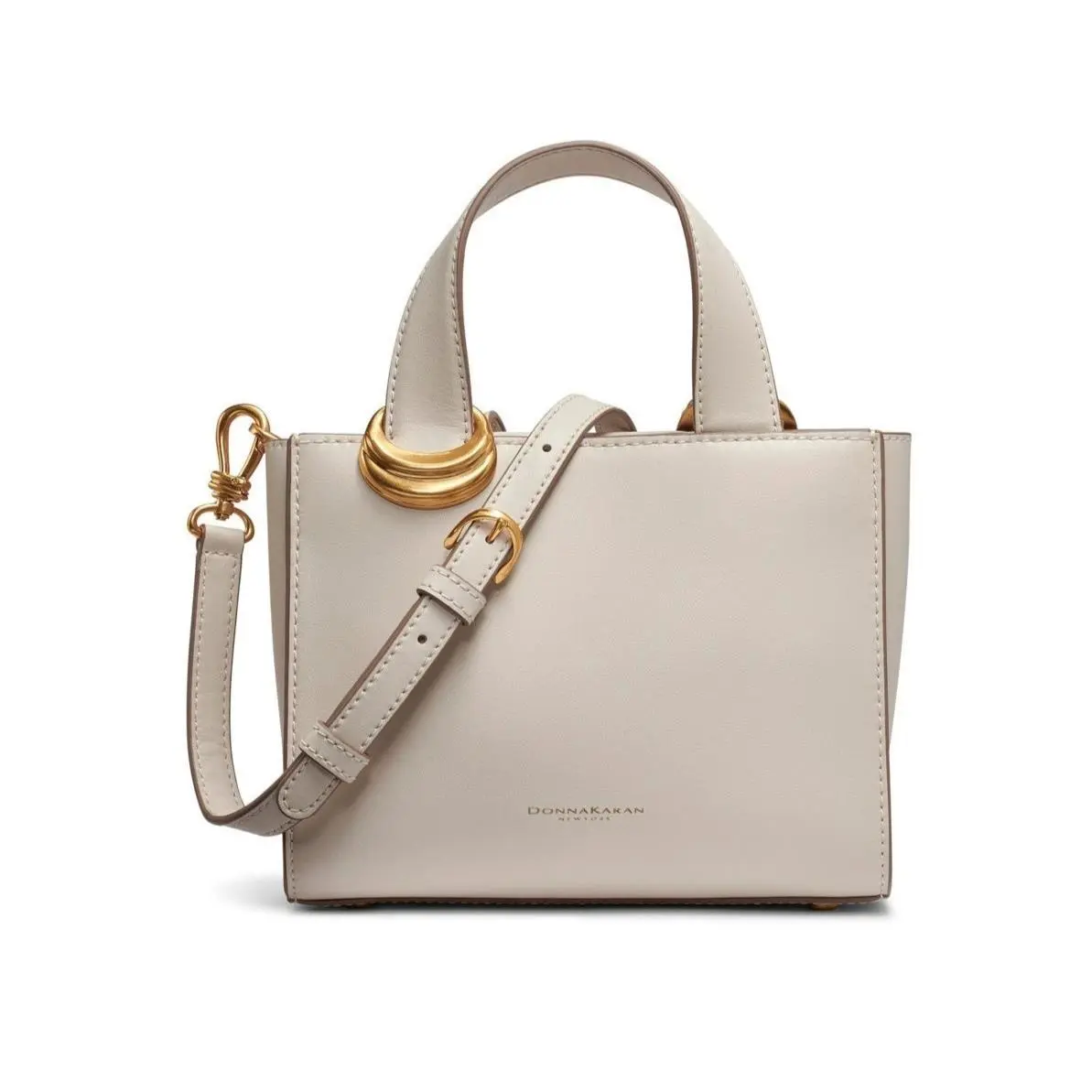 Dkny . Donna Karan Hewlett Donna Karan Hewlett Leather Top Handle Buckle Crossbody Bag Sand Gold