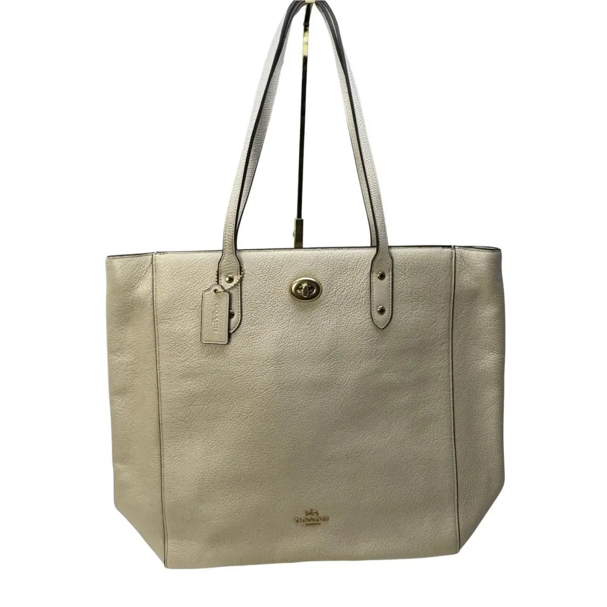 Pebble Leather Town Tote Bag Chalk F12184 Gold Hardware by Coach