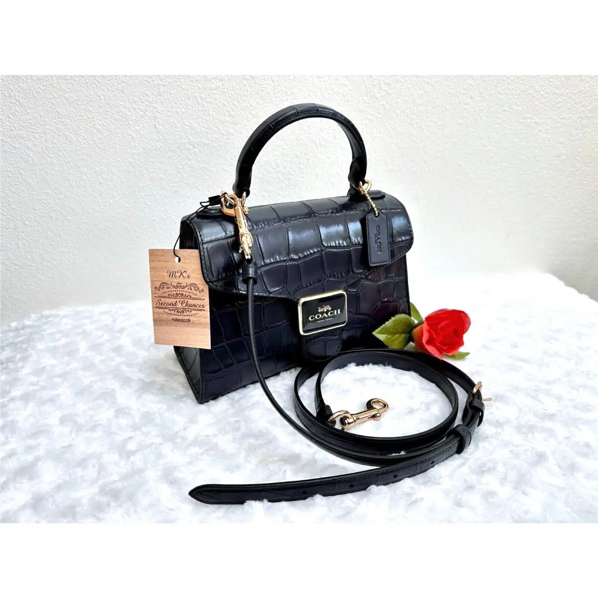 Pepper Satchel C5630 in Croc-embossed Midnight Blue Leather Crossbody by Coach
