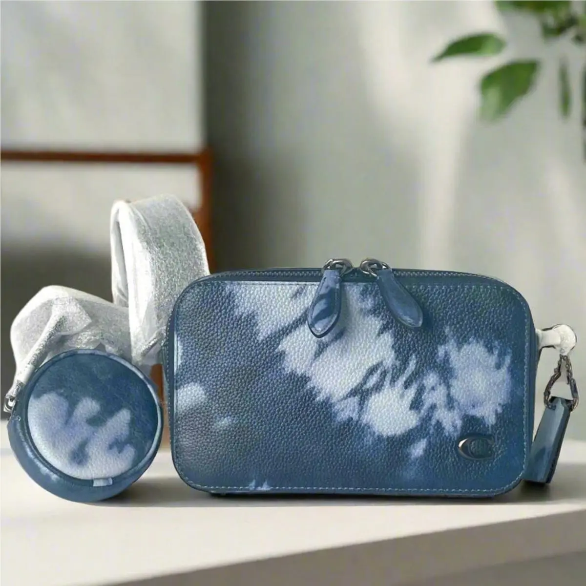 Charter Slim Crossbody CU208 Blue Tie Dye Leather Sling Bag by Coach