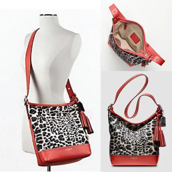 Ocelot Cheetah Black/red Duffle Crossbody Shoulder Bag Purse by Coach