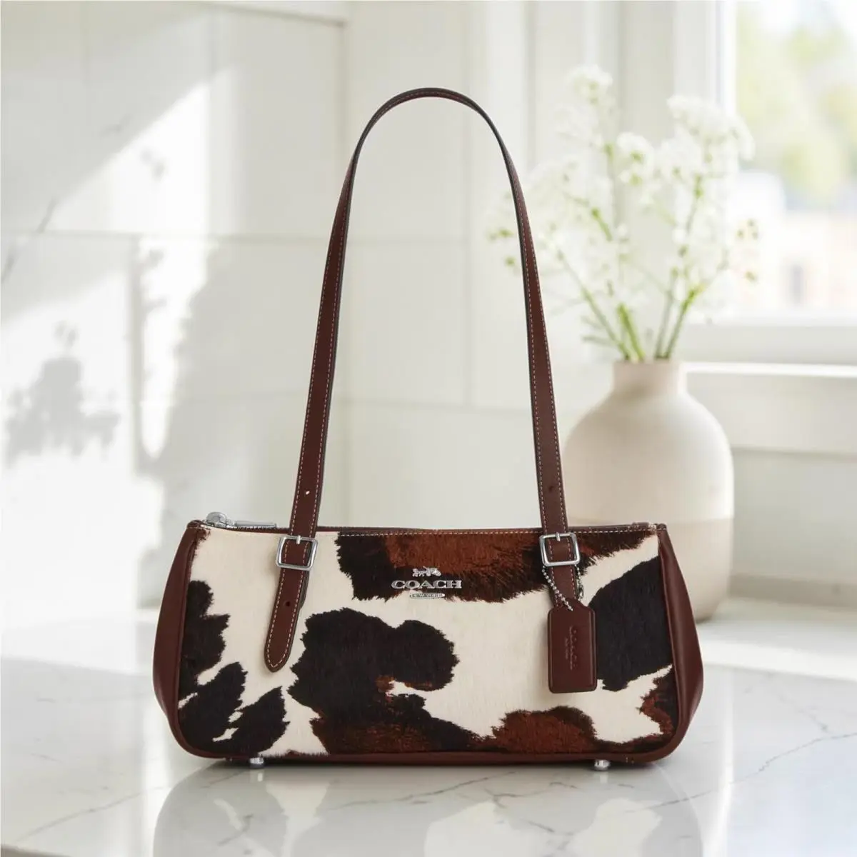 Asher Shoulder Bag Cow Print Haircalf Silver Crossbody Purse CCC85 by Coach