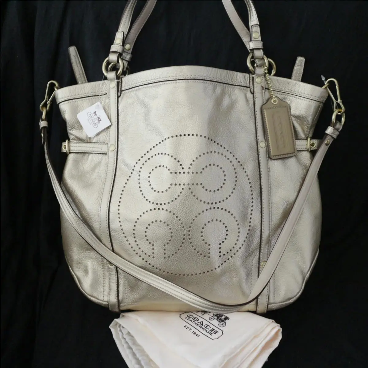 Audrey OP Art Metallic Leather Tote Shoulder Bag Purse by Coach
