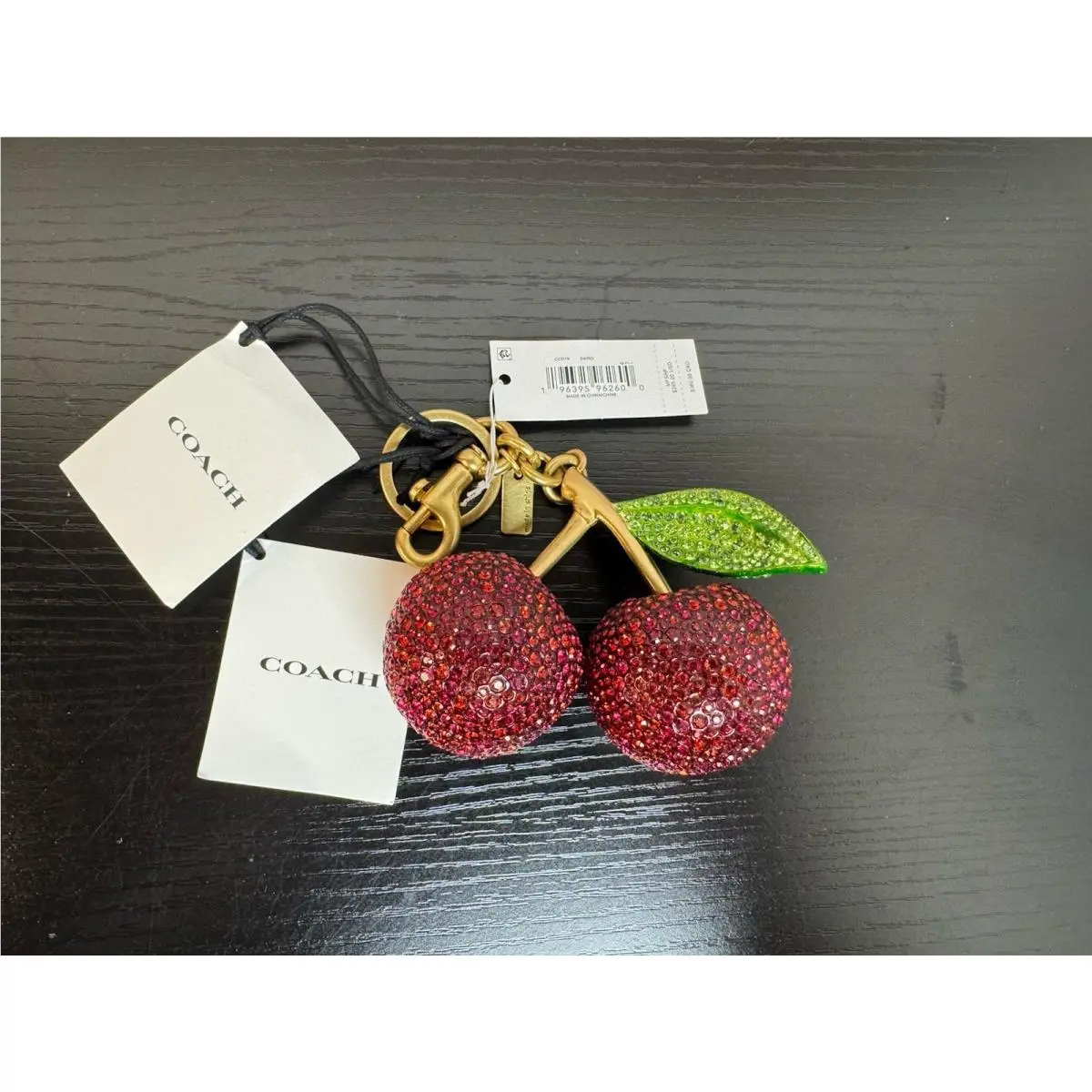 Large Crystal Cherry Bag Charm - Key Chain - Brass/red CCD19 B4/RD by Coach