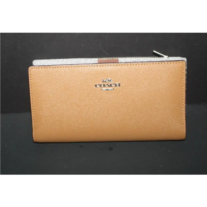 Women’s Slim Zip Wallet Saddle Folding Logo ID Window Credit Card Slots by Coach