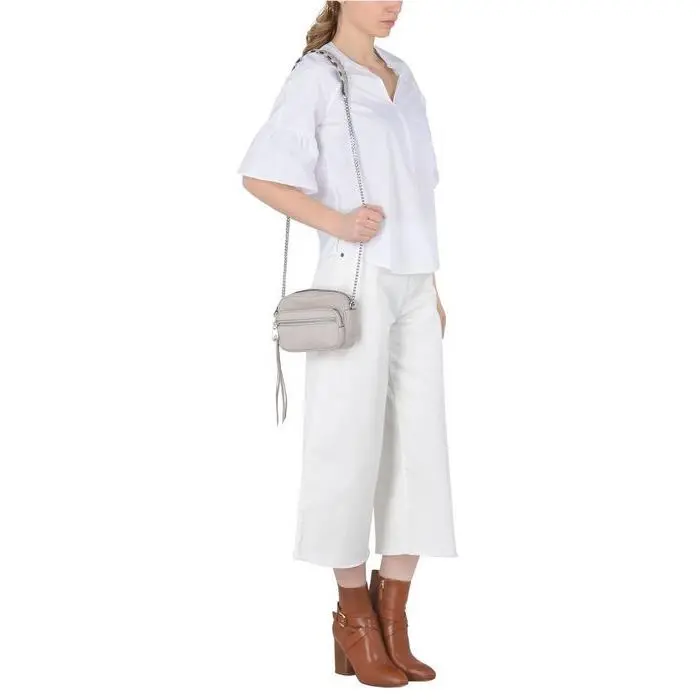 Womens Dkny Gray Stone Cross Body Bag Handbag Logo Silver Leather Cha by DKNY
