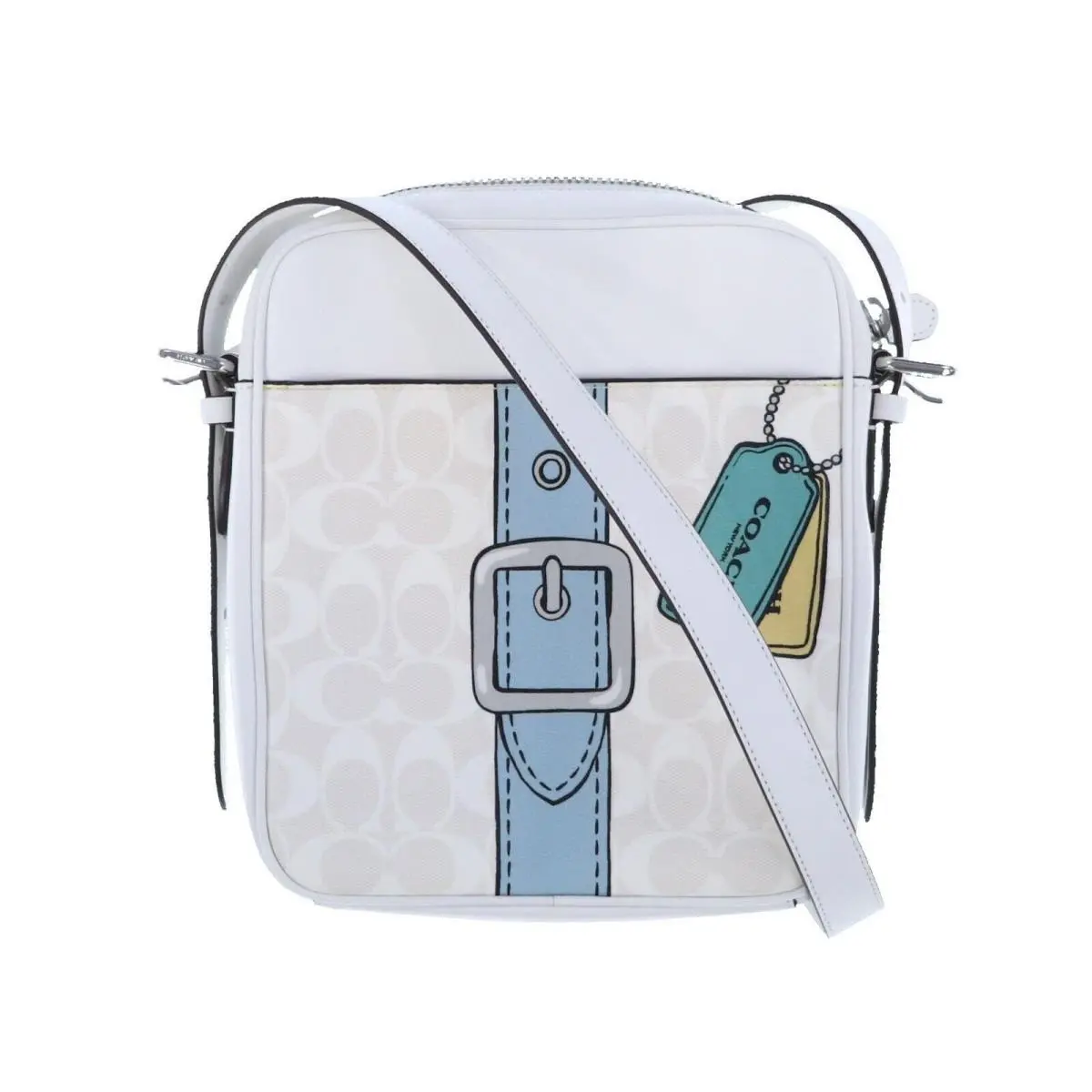 Hudson 21 Signature Canvas Trompe L`oeil Crossbody Bag Purse White by Coach