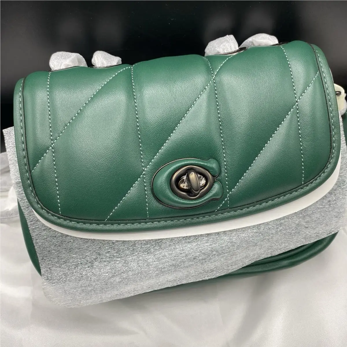 Madison Quilted Dark Pine Leather Women`s Shoulder Bag by Coach