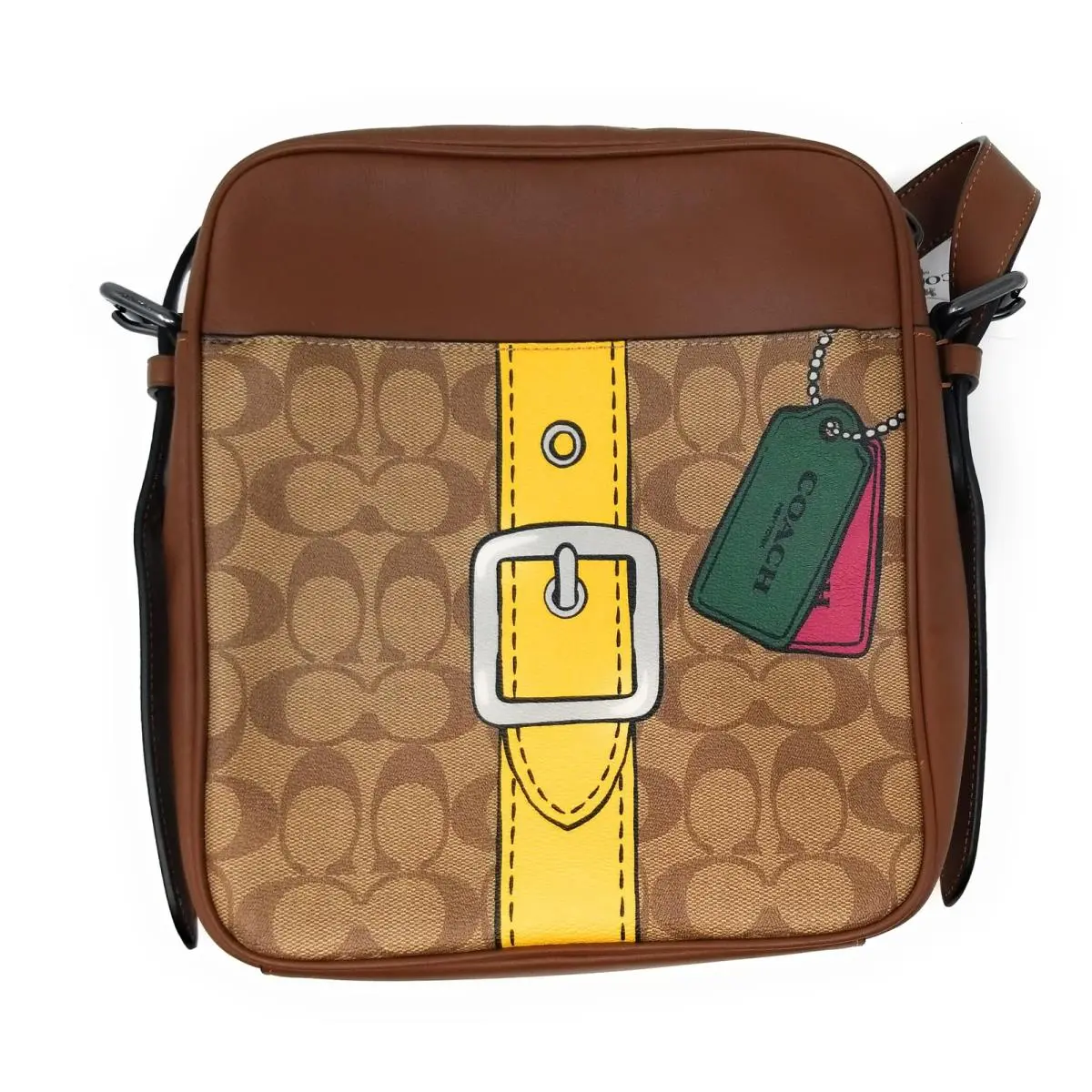 Men`s Hudson Crossbody 21 Bag Signature Canvas Trompe L`oeil Print Khaki c by Coach