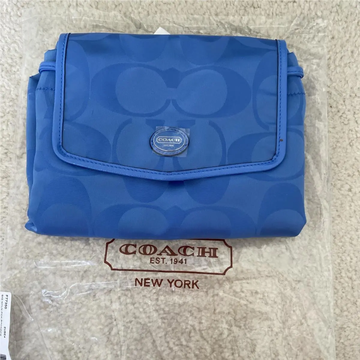 Signature Nylon Blue Packable Backpack F77350 by Coach