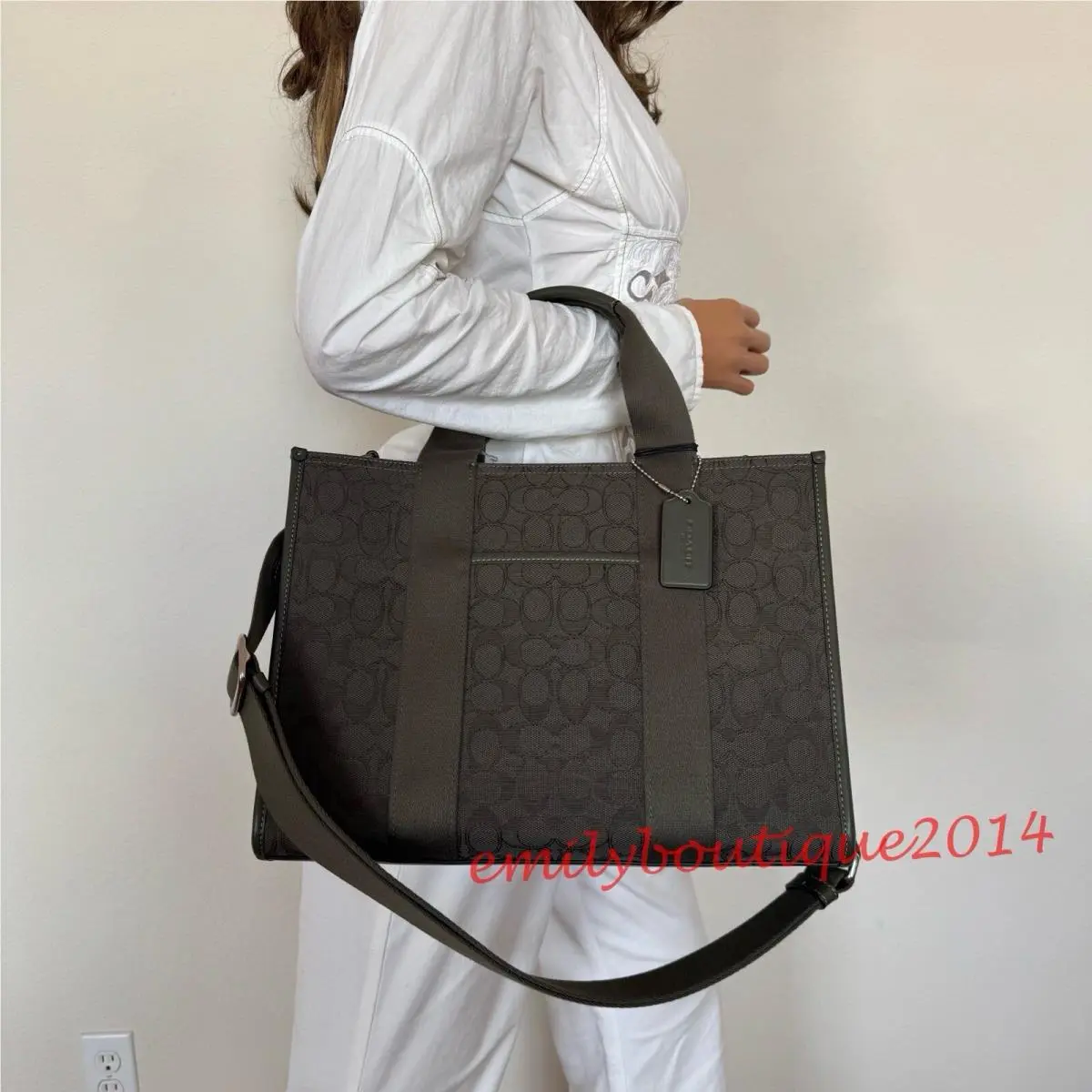CY368 Smith Tote Bag In Signature Jacquard Medium Crossbody Olive Drab by Coach