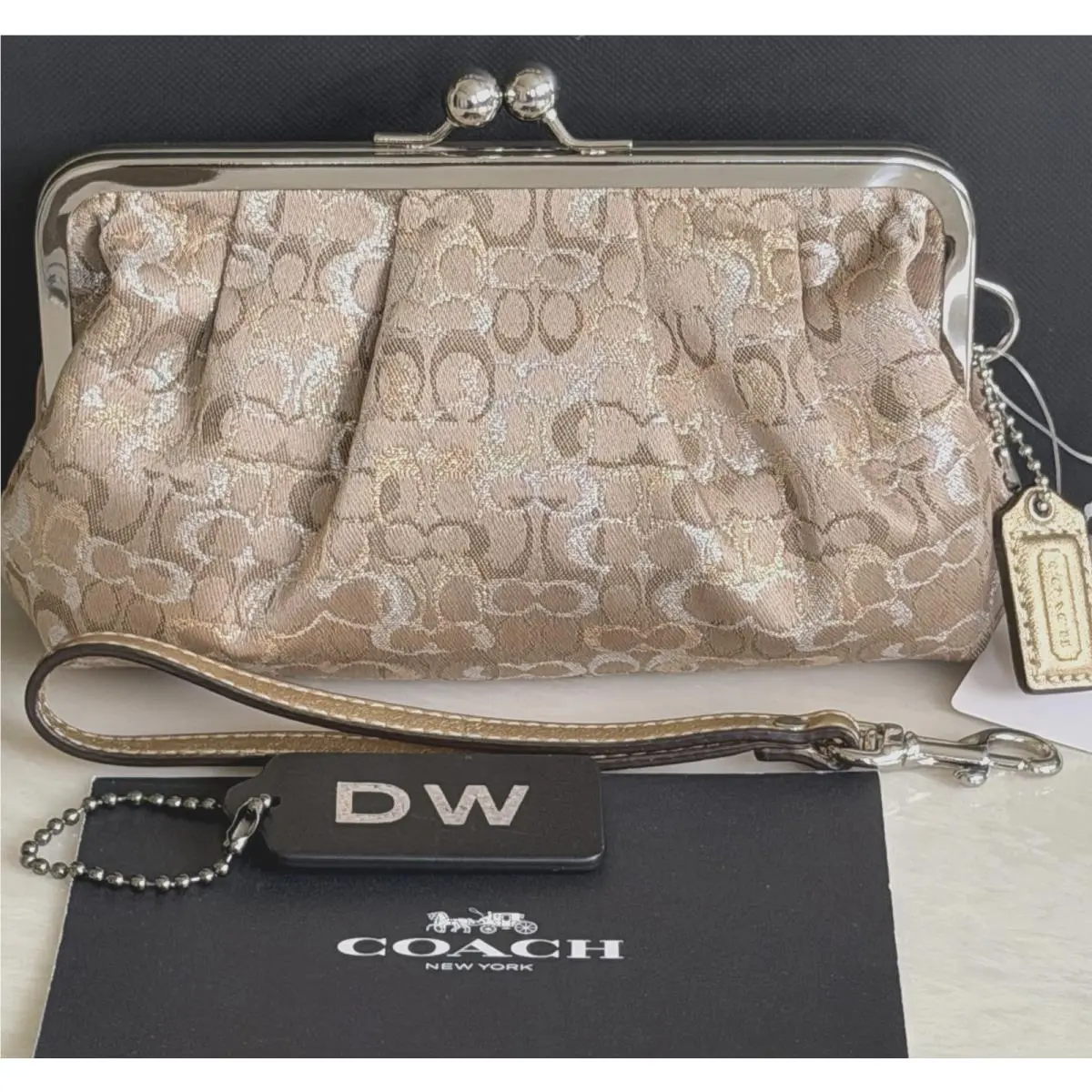 Metallic Gold/silver Lurex Sig Frame Kisslock Clutch/wristlet 41945 by Coach