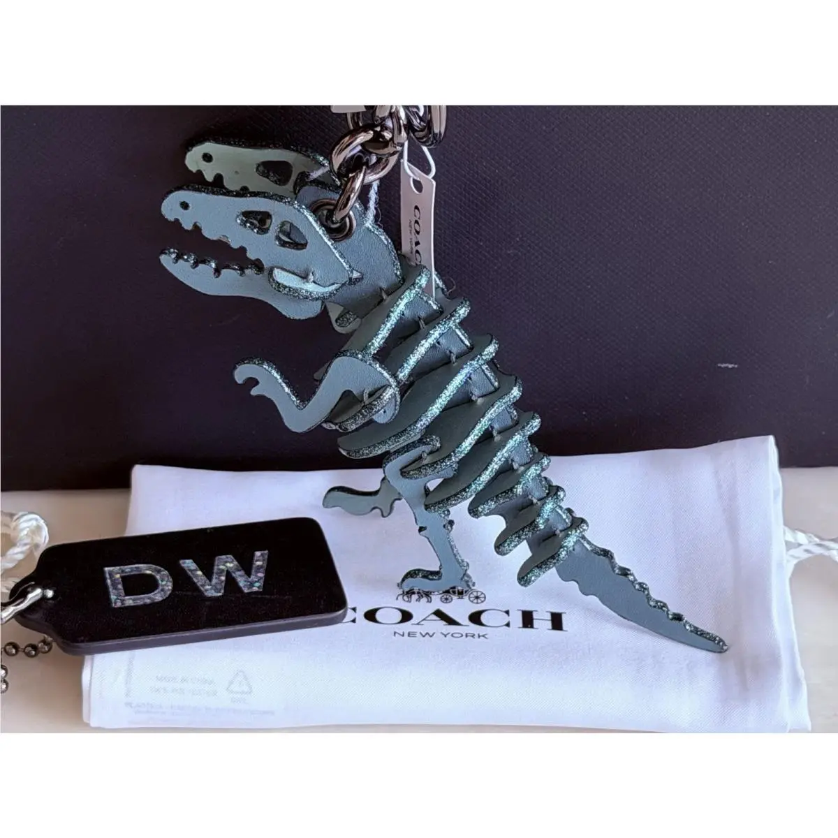 Rexy Bag Charm Keyring Marine Blue Leather Glitter 55868 by Coach