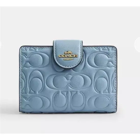 Medium Corner Zip Embossed Wallet Blue Azure by Coach
