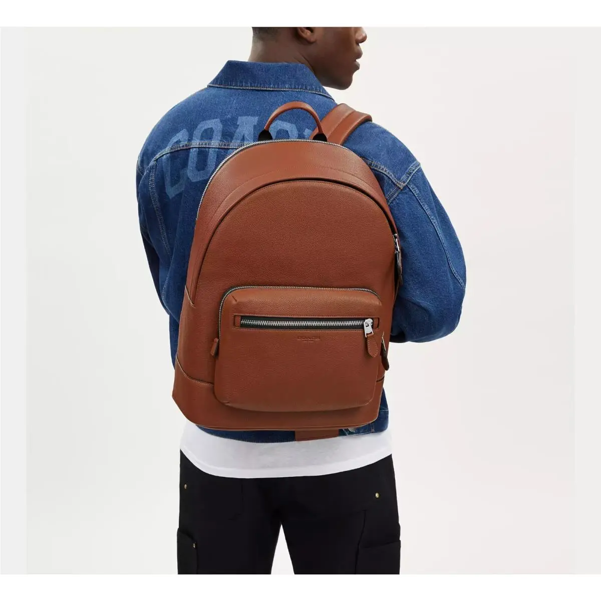 CU105 Men`s West Backpack In Redwood Brown Pebble Leather Bag by Coach