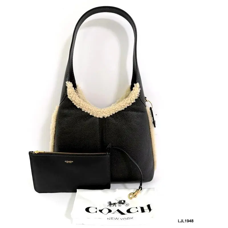 Brooklyn 28 Shearling + Leather Shoulder Bag Black + Pouch + Dust Bag by Coach