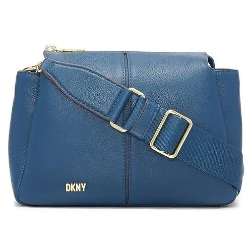 Dkny Sabina TZ Cbody Women`s Navy Blue Leather Crossbody Bag Gold Hardware by DKNY