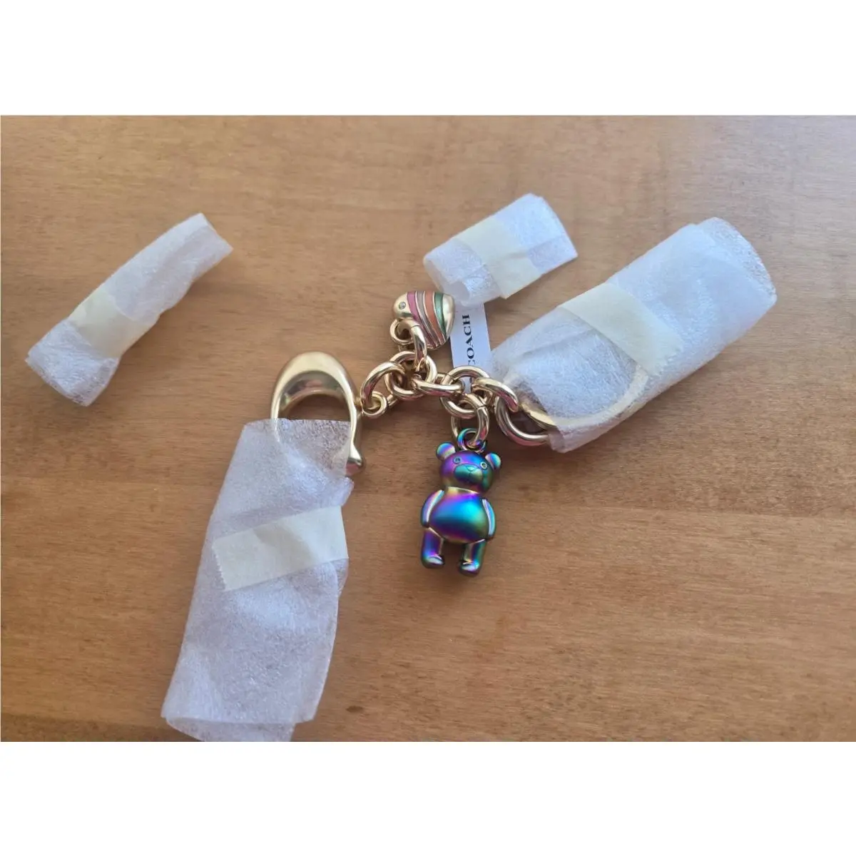 Hologram Oil Slick Teddy Bear with Heart Keychain Bag Charm C7096 by Coach