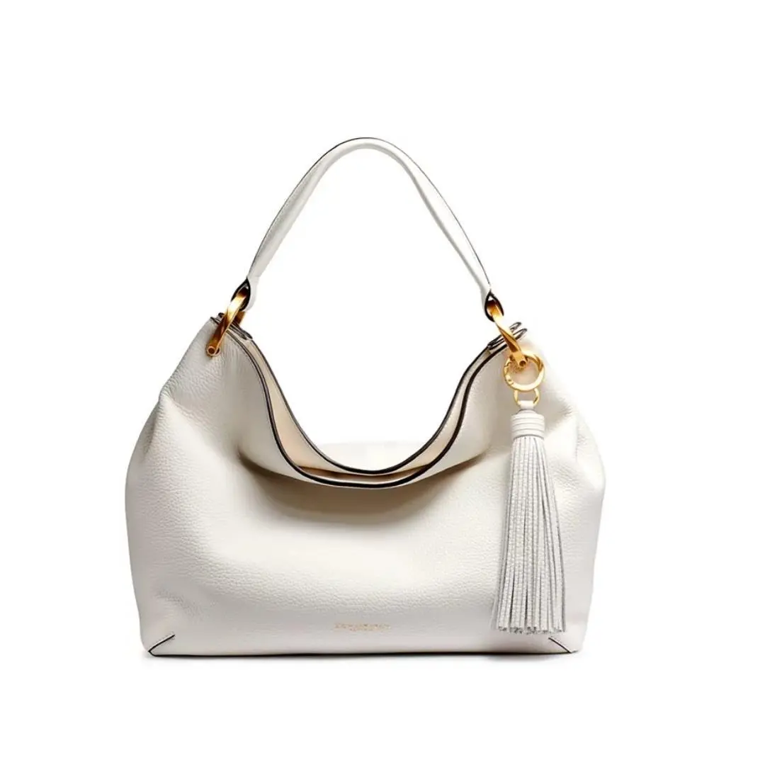 Donna Karan NY Glenwood Leather Tassel Large Shoulder Bag + Dust Bag in White