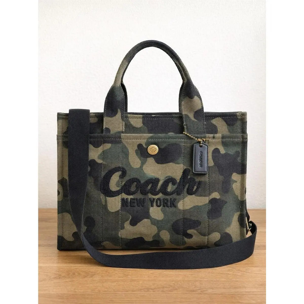 Women’s Canvas Cargo Tote Bag with Camo Print by Coach